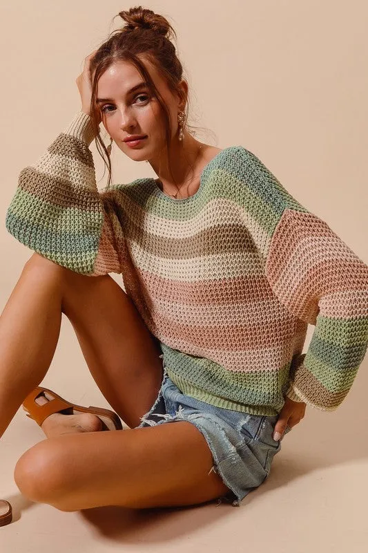 Della Lightweight Striped Sweater (Mint/Beige)