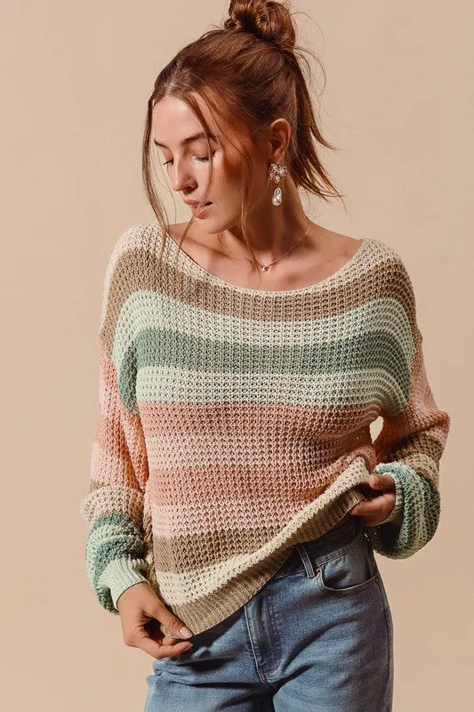 Della Lightweight Striped Sweater (Mint/Beige)