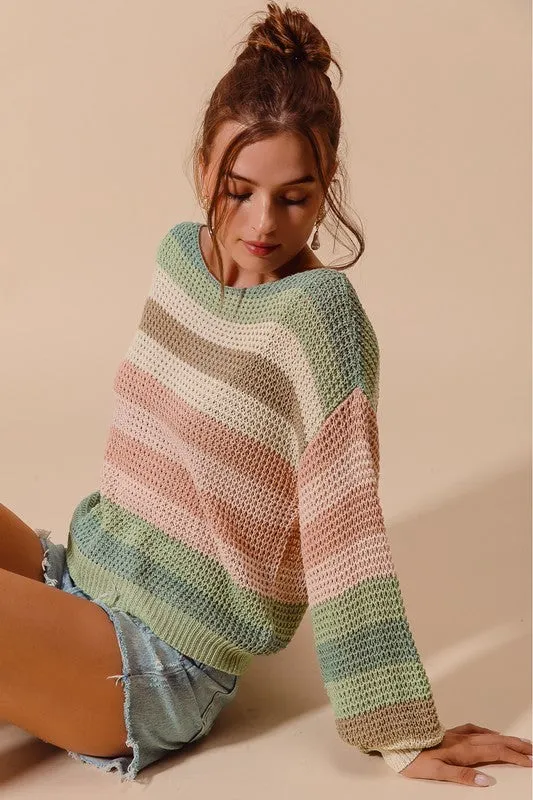 Della Lightweight Striped Sweater (Mint/Beige)