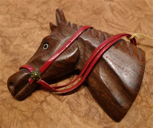 Estate Vintage Carved Wooden Horse Head Brooch/Pin