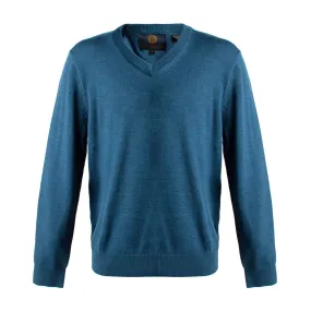 Extra Fine 'Zegna Baruffa' Merino Wool V-Neck Sweater in Teal Blue by Viyella