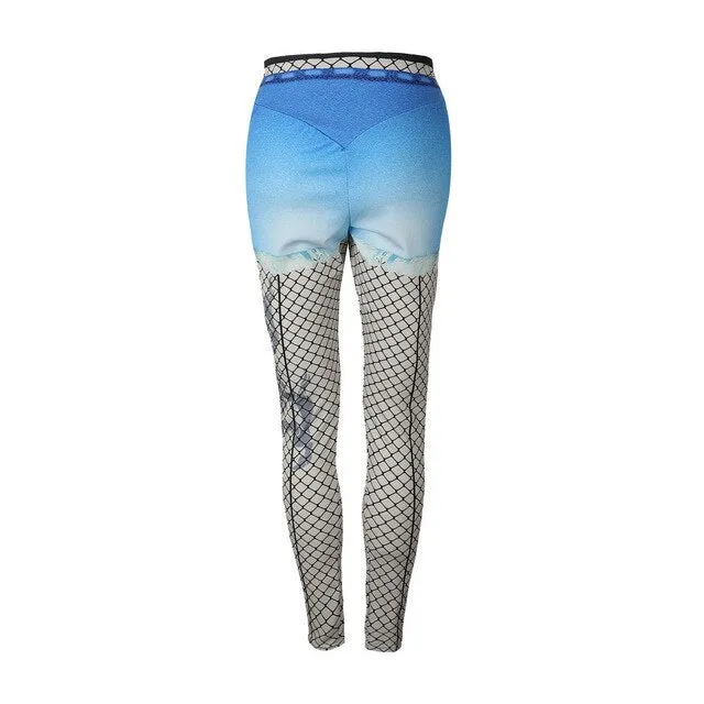 Fashion Patchwork Women Leggings Sexy High Waist Push Up Jeggings Slim Fake Mesh Printed Leggings Female Cotton