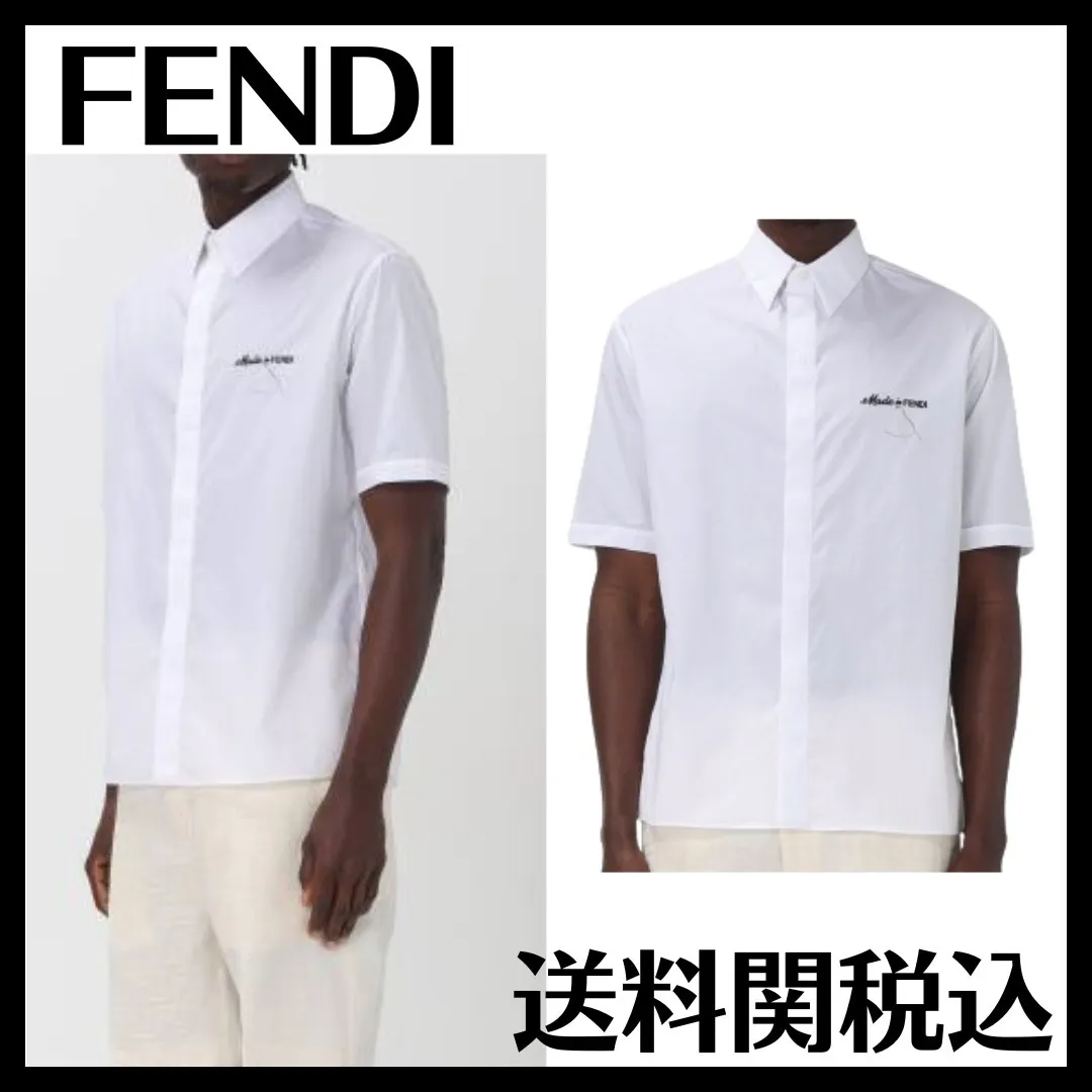 FENDI  |Cotton Short Sleeves Logo Luxury Shirts