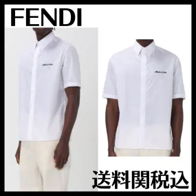 FENDI  |Cotton Short Sleeves Logo Luxury Shirts