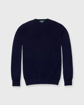 Fine-Gauge V-Neck Sweater in Navy Cashmere