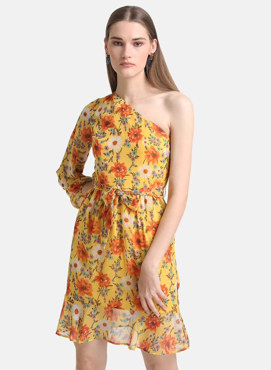 Floral Printed One Shoulder Dress With Slit