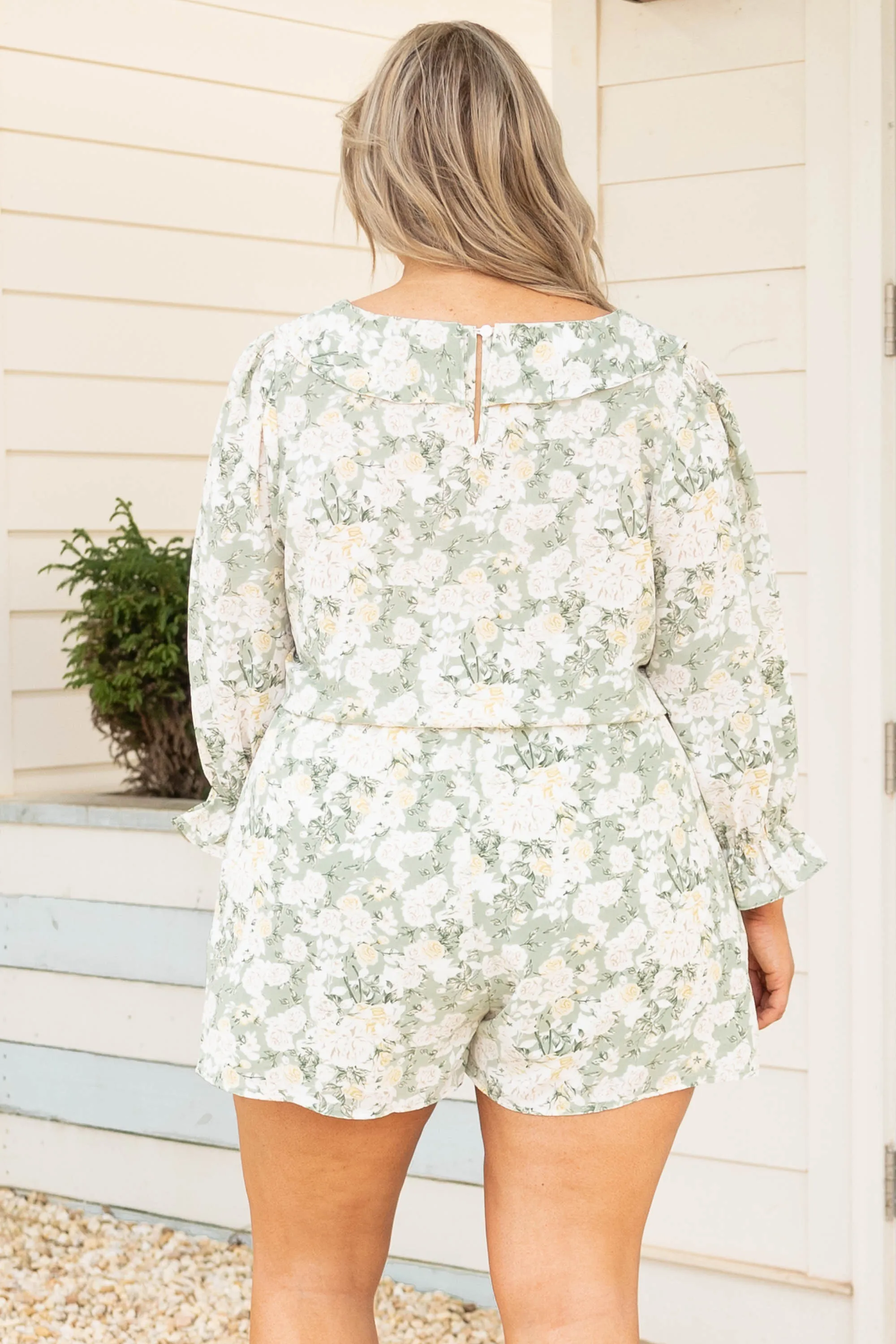 Flutter Me Love Romper, Sage