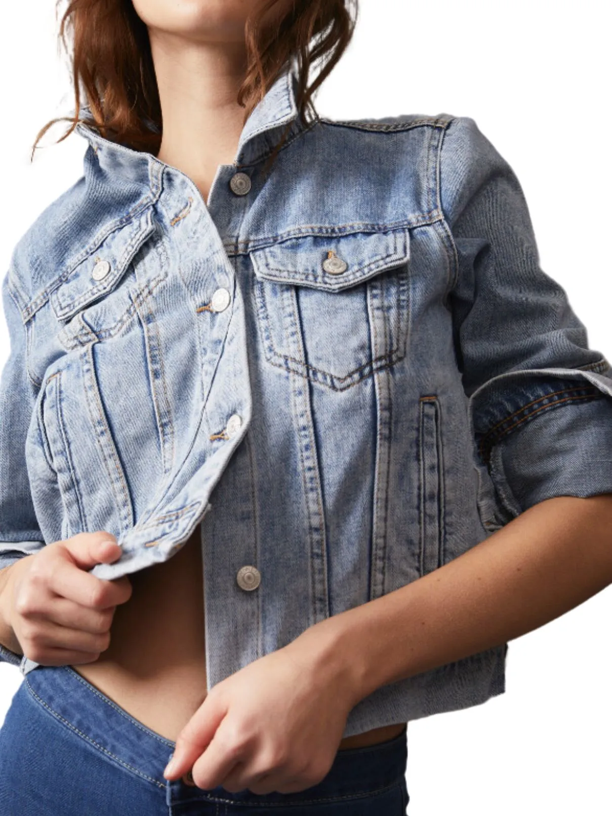 Free People Rumors Denim Jacket in Lt Indigo Blue