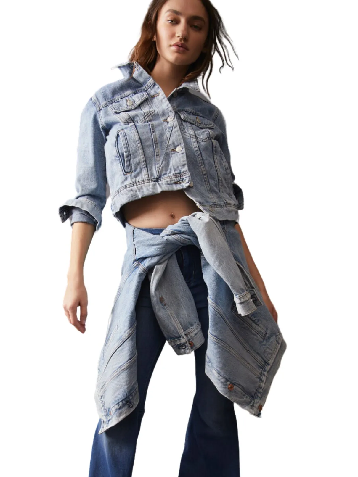 Free People Rumors Denim Jacket in Lt Indigo Blue