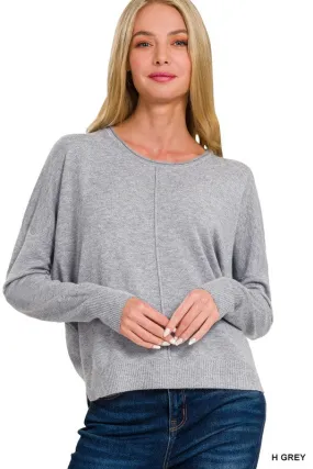 Front Seam Round Neck Sweater (Heather Grey)