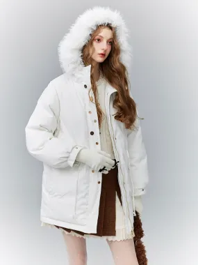 Fuh-Hood Classy Middle Cotton Chic White Down-Jacket