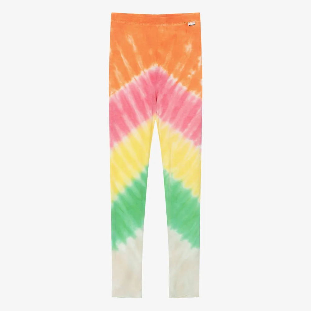 Girls Orange Viscose Tie-Dye Leggings