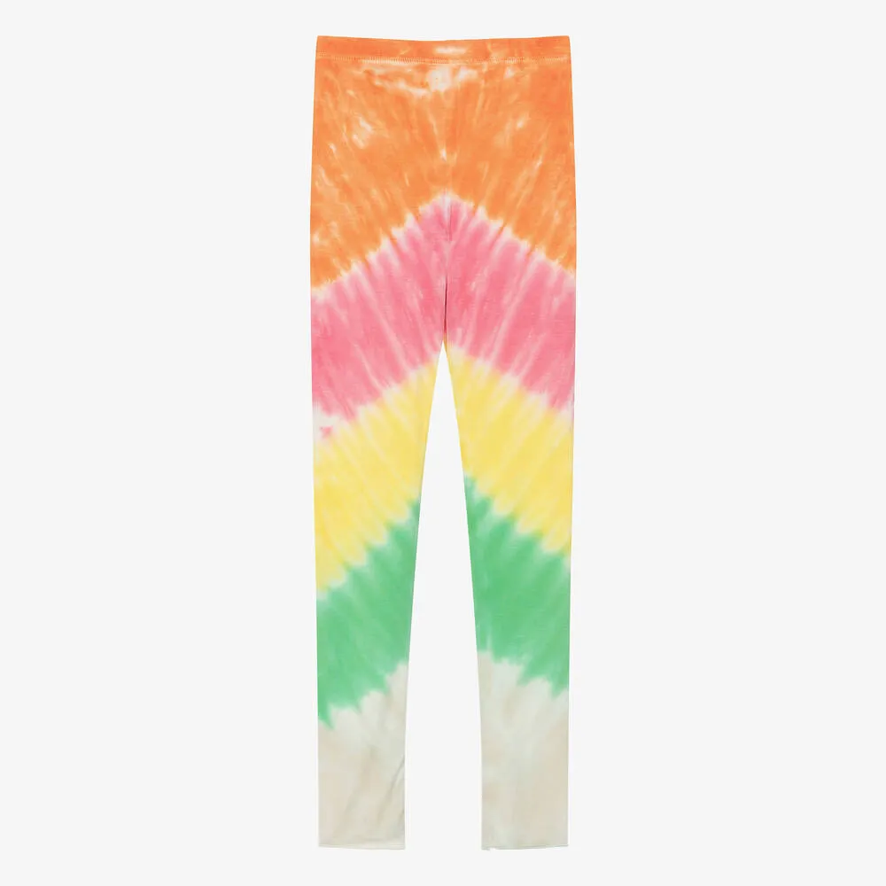 Girls Orange Viscose Tie-Dye Leggings