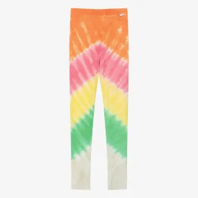 Girls Orange Viscose Tie-Dye Leggings