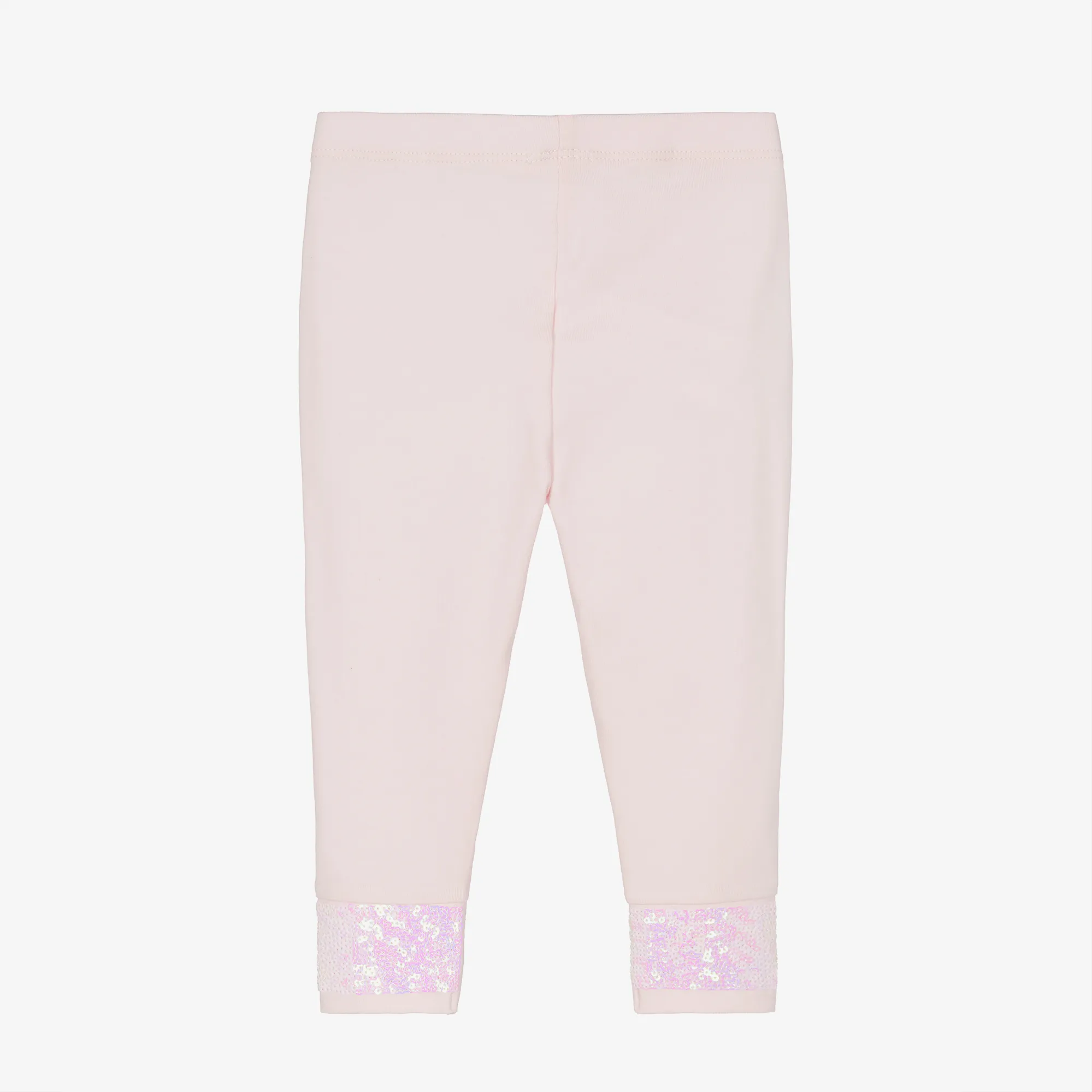 Girls Pink Cotton Sequin Hem Leggings