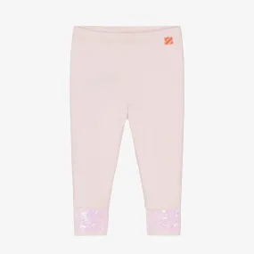 Girls Pink Cotton Sequin Hem Leggings