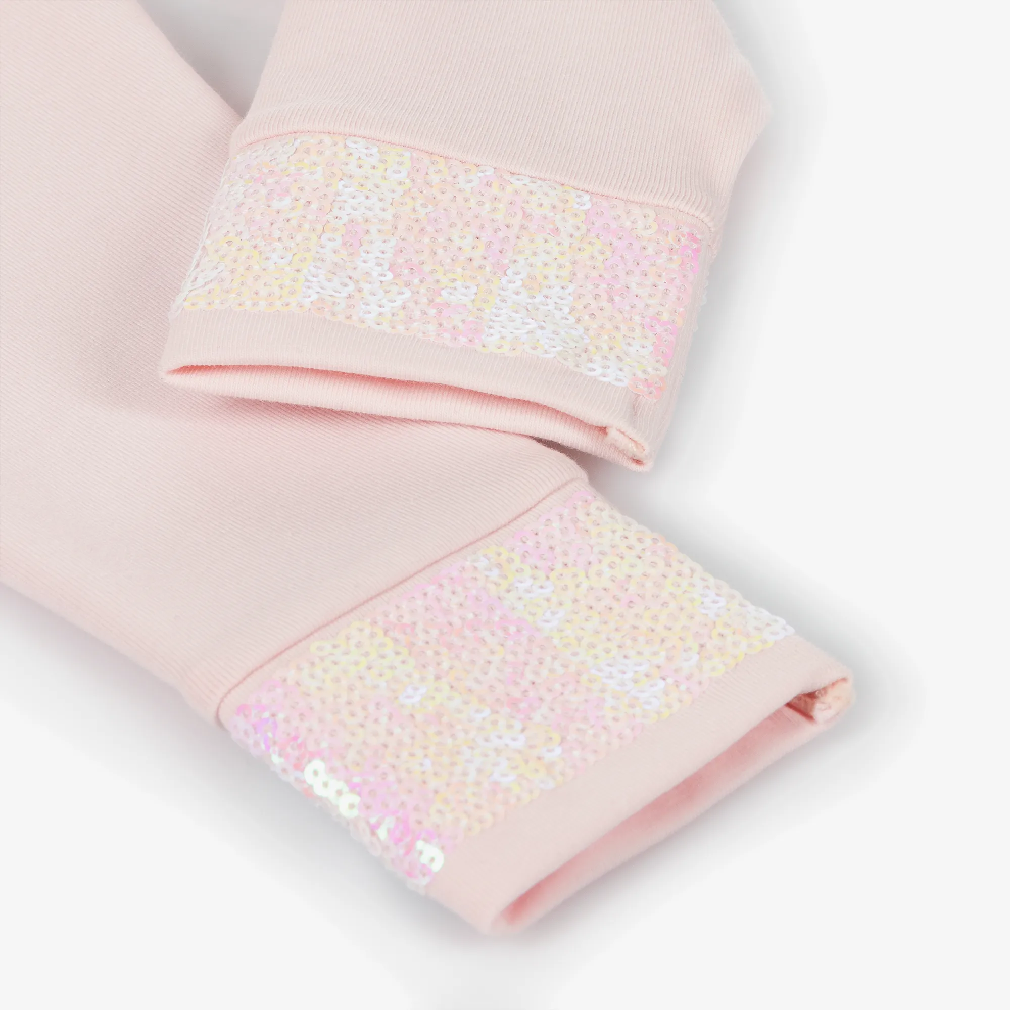 Girls Pink Cotton Sequin Hem Leggings