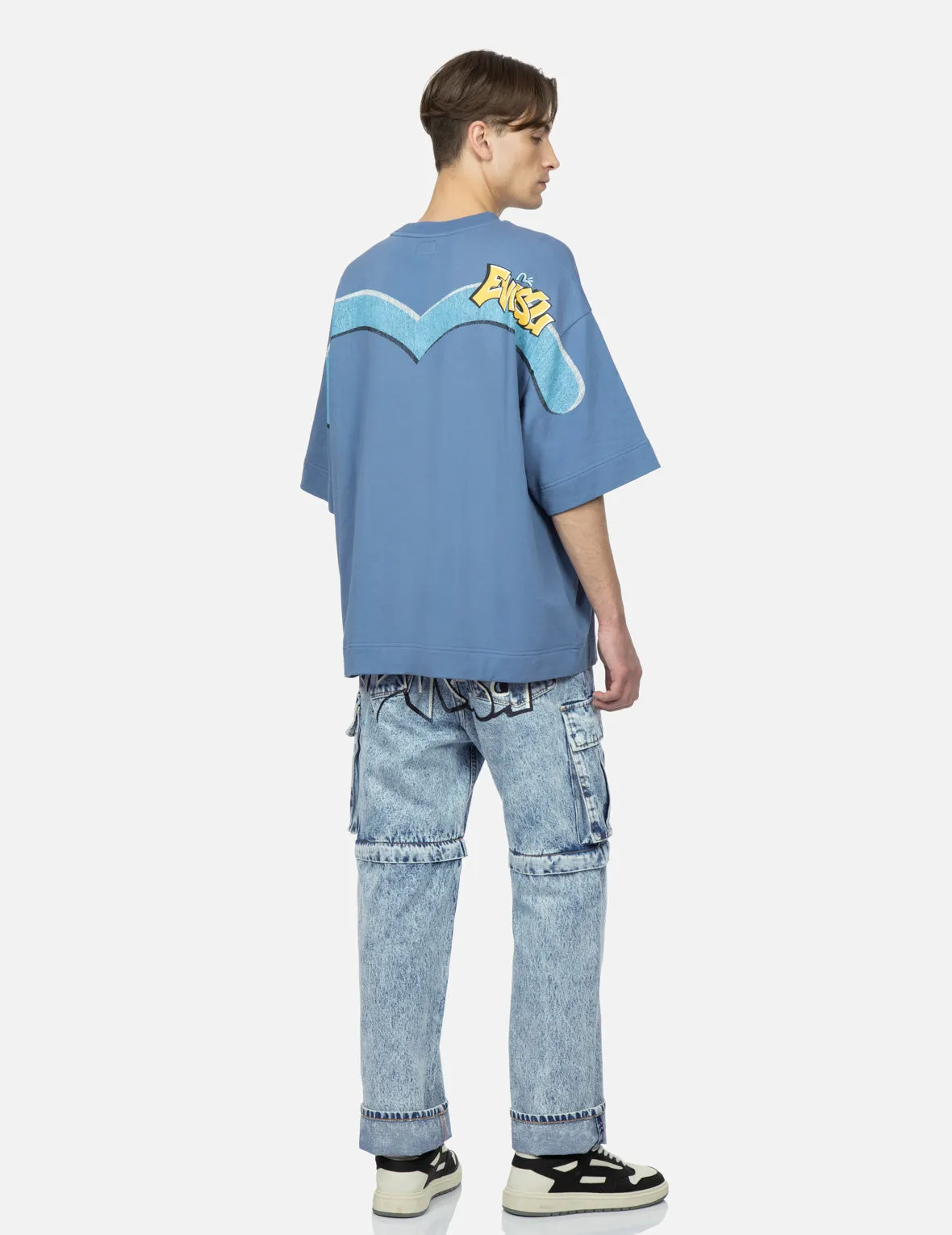 Graffiti Logo Detachable Wide-Leg Denim Jeans