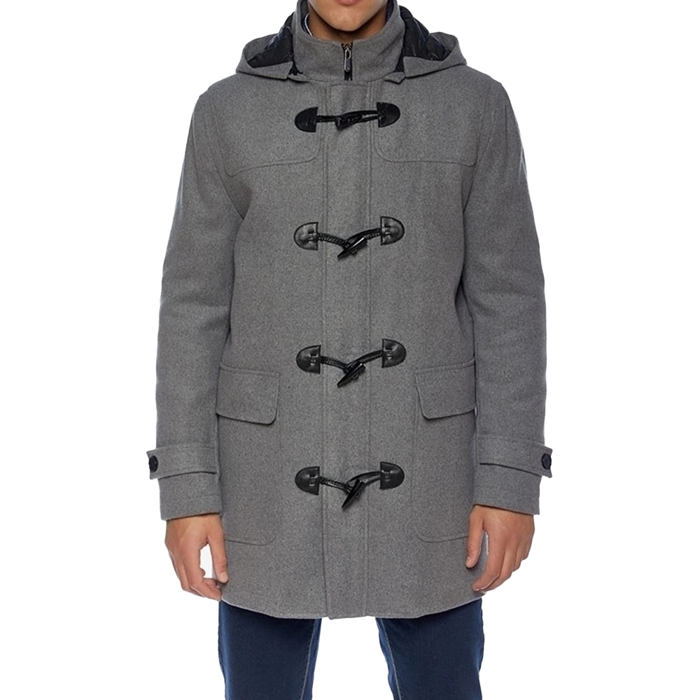 Grey Duffle Coat | Hooded Duffle Wool Coat