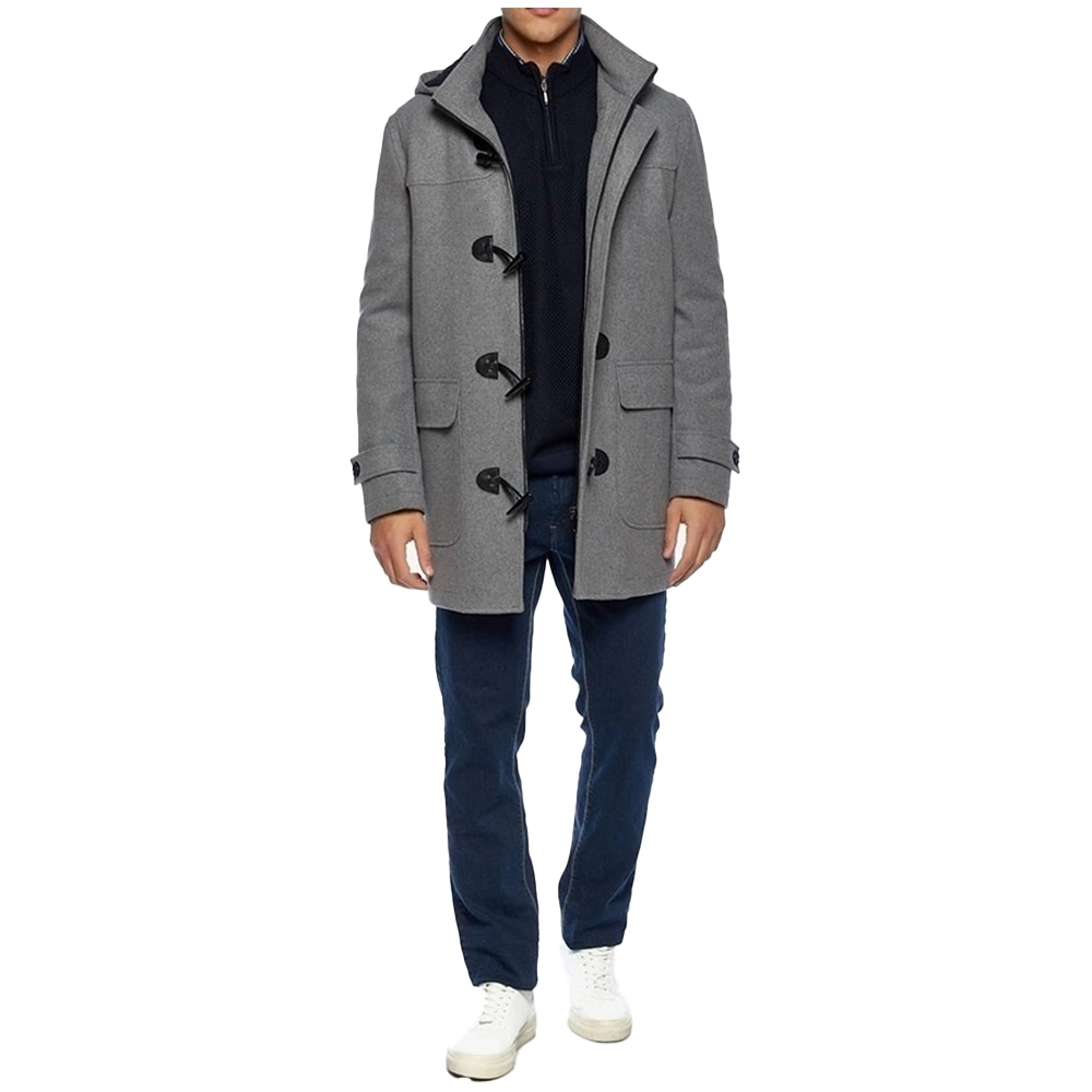 Grey Duffle Coat | Hooded Duffle Wool Coat