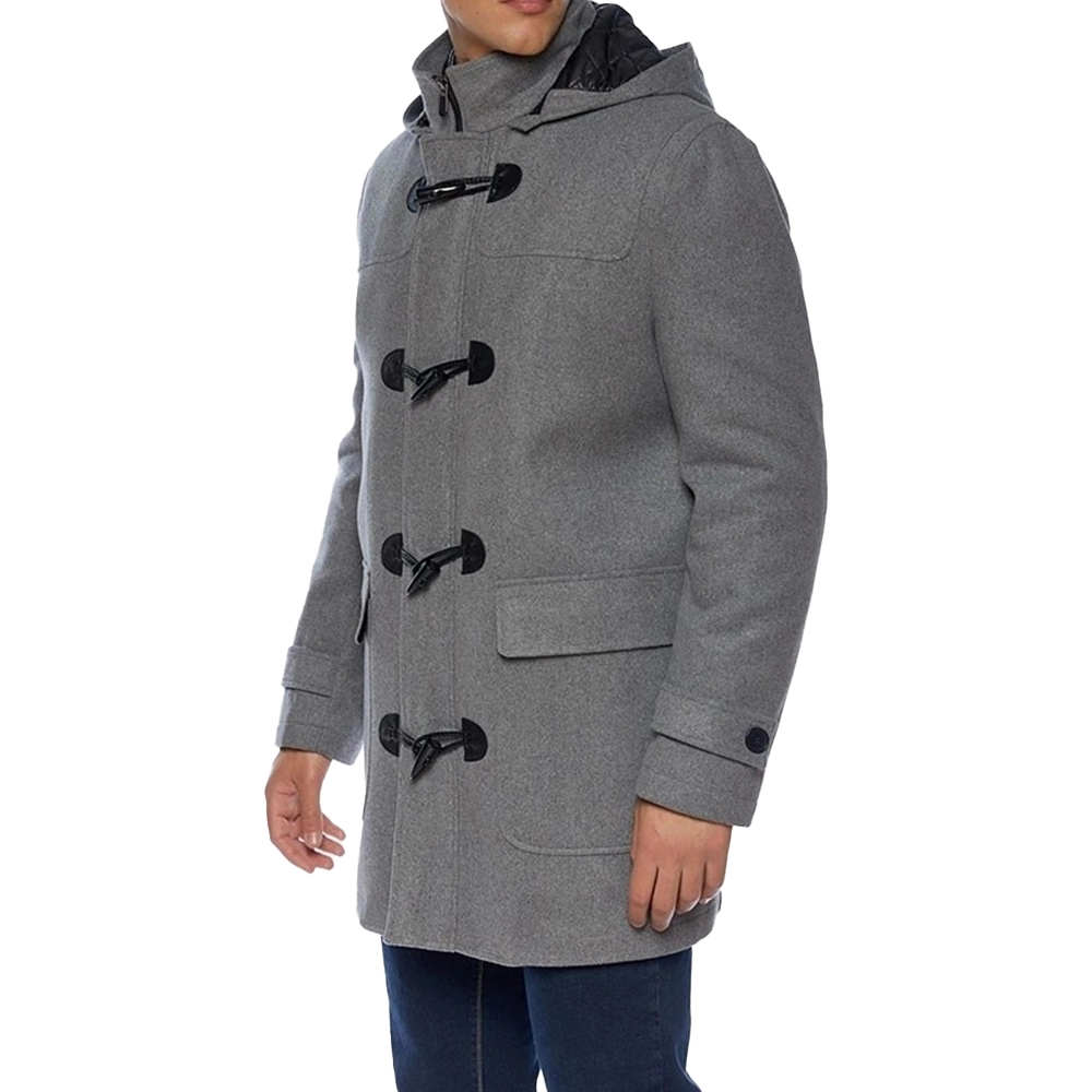 Grey Duffle Coat | Hooded Duffle Wool Coat