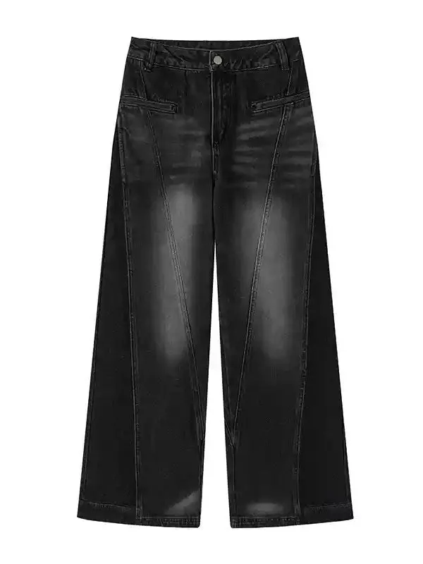 High Waist Washed Straight Wide Leg Jeans