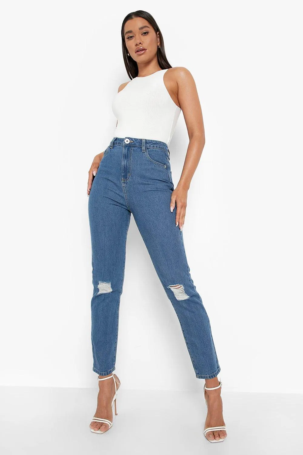 High Waisted Ripped Mom Jeans