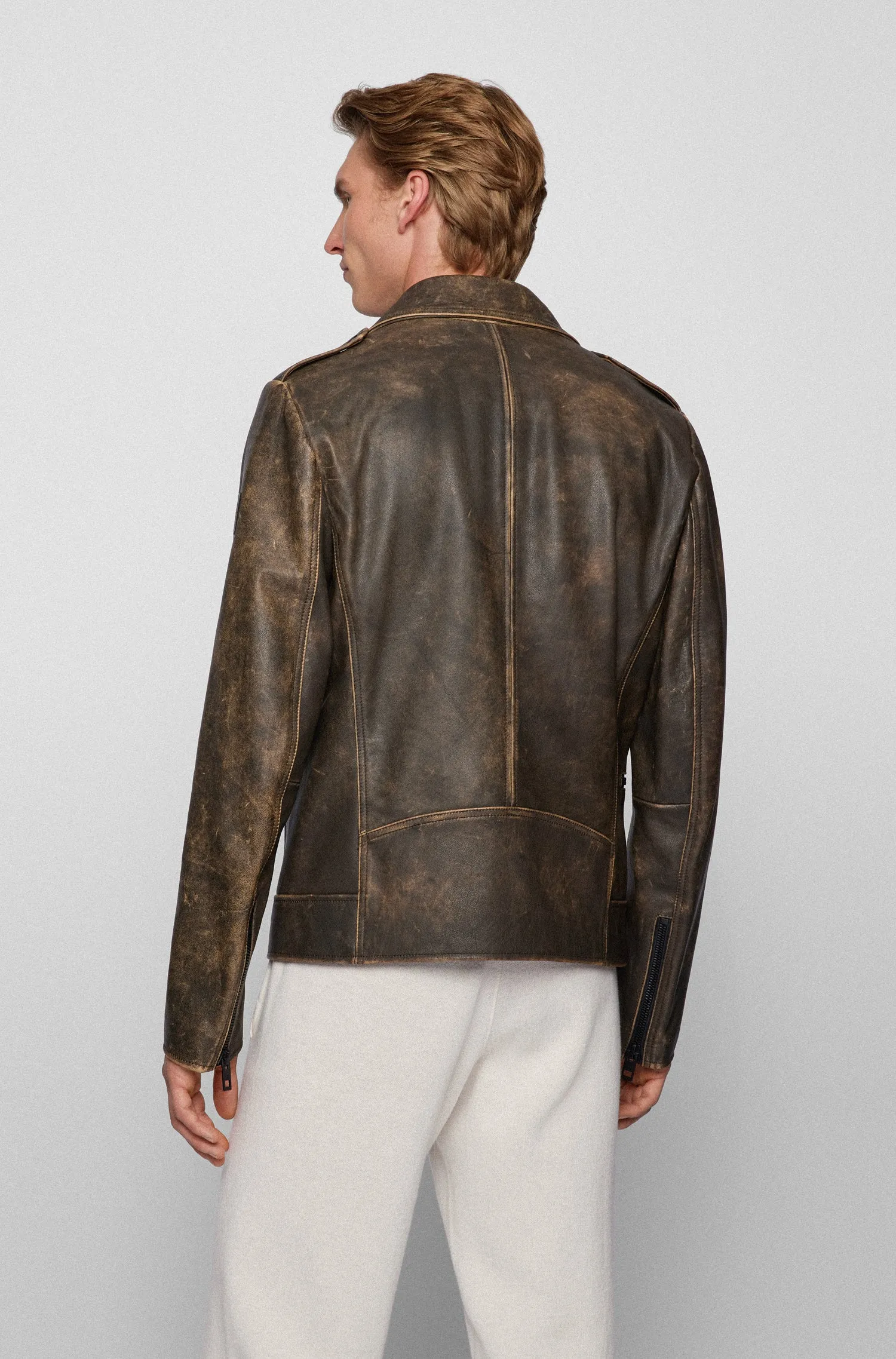 Hugo Boss Jimin Leather Jacket Dark Brown