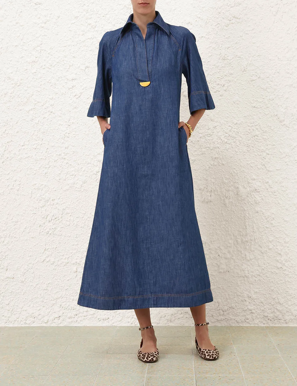 Illustration Denim Midi Dress