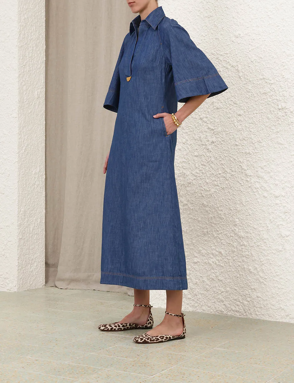 Illustration Denim Midi Dress