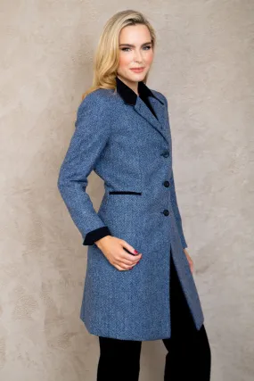 Isabella Tweed Coat - Light Blue Herringbone