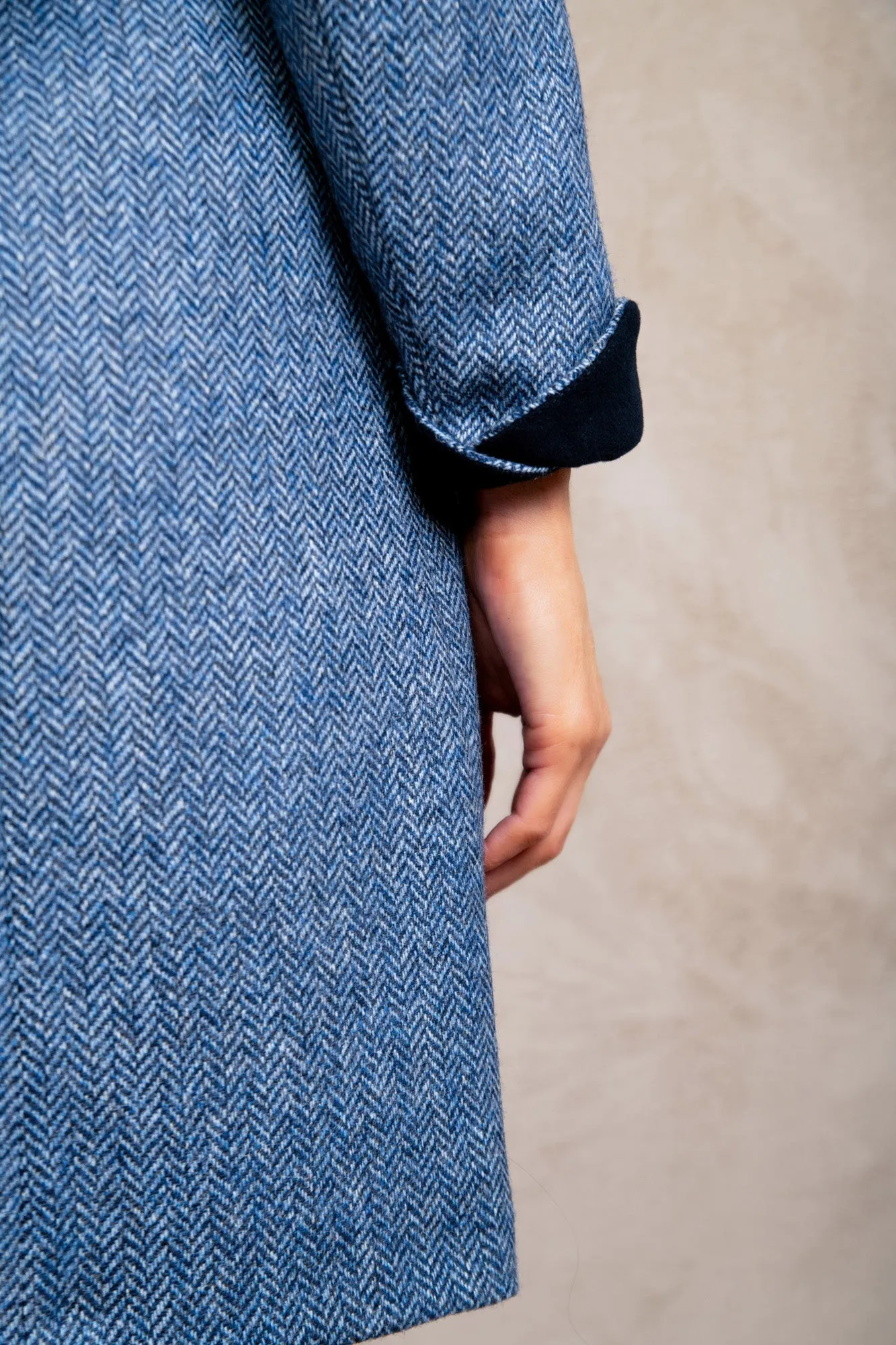 Isabella Tweed Coat - Light Blue Herringbone