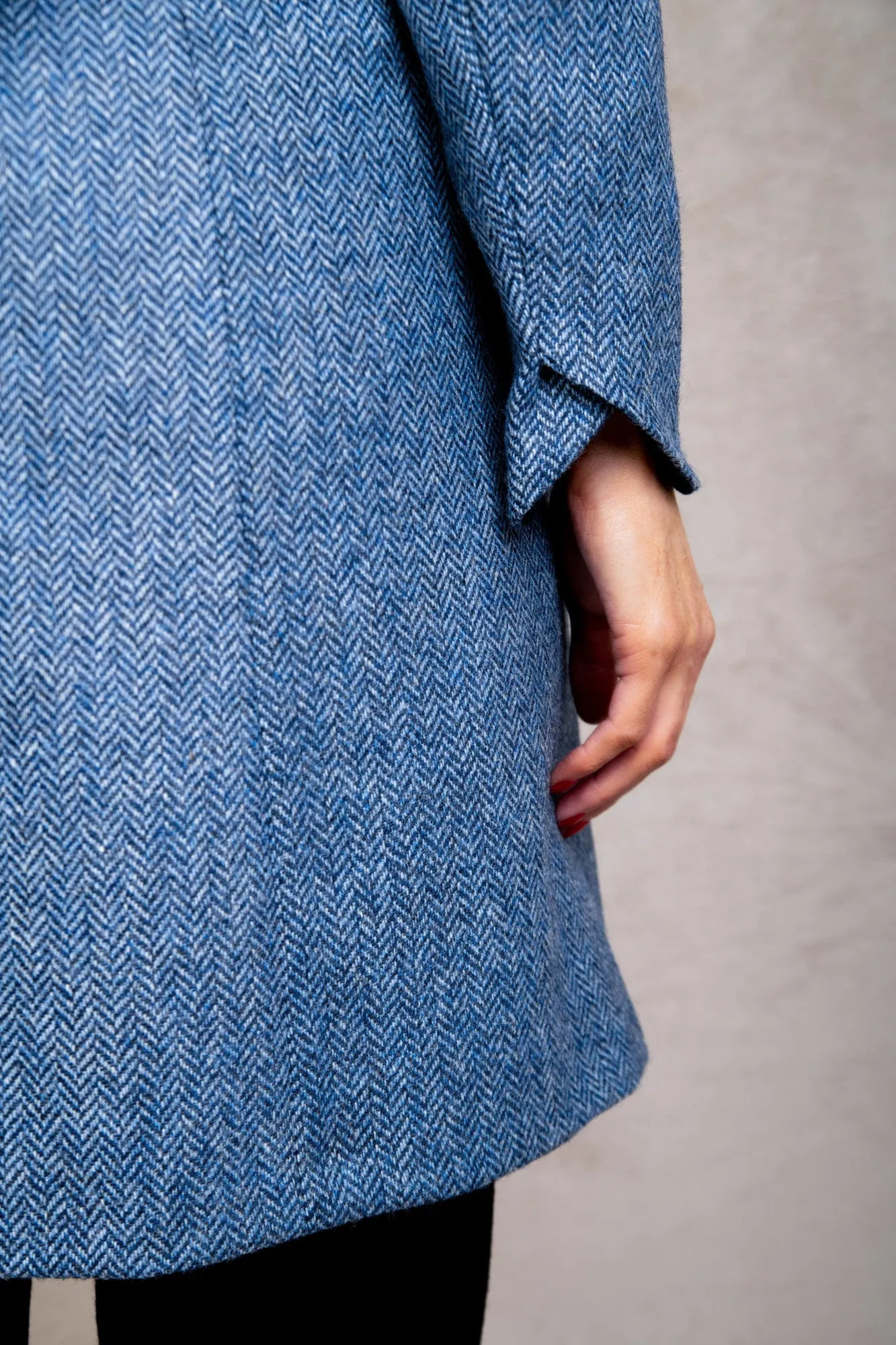 Isabella Tweed Coat - Light Blue Herringbone