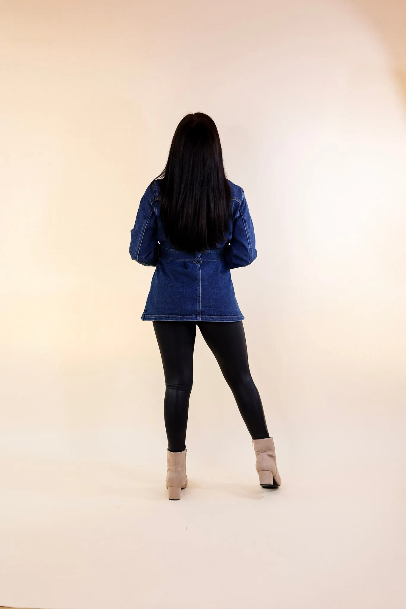 Judy Blue | Tied Together Mid Length Denim Utility Jacket in Dark Wash