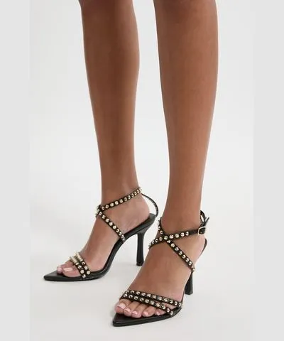 Karen Millen Leather Stud Detail Strappy Heel