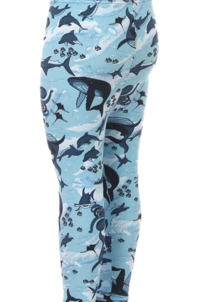 Kid's Colorful Whale Shark Octopus Pattern Printed Leggings