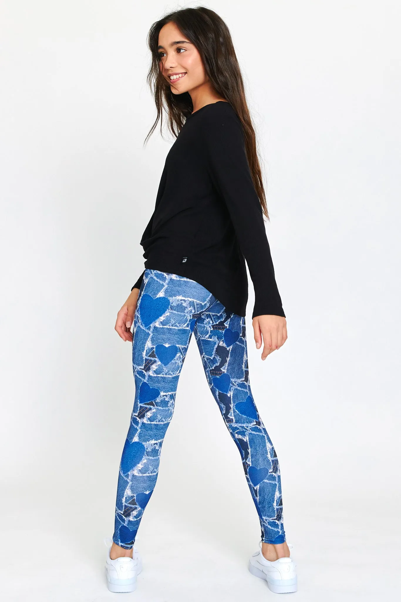 Kids Leggings in Denim Heart Patchwork