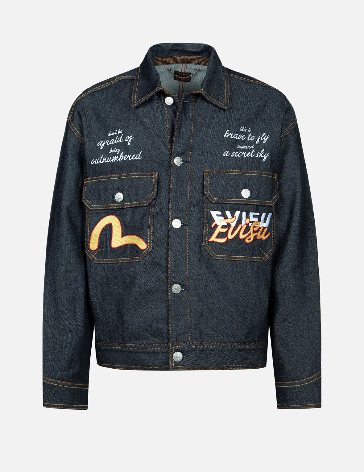 Koi Playing In Waves Embroidery Denim Jacket