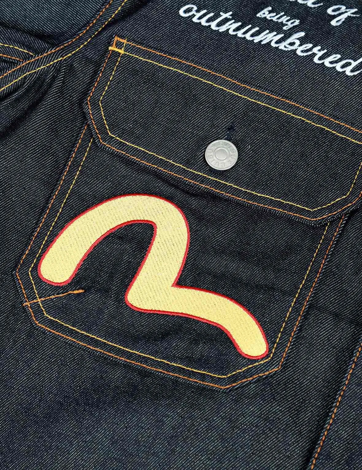 Koi Playing In Waves Embroidery Denim Jacket