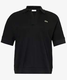 Lacoste Womens Black Logo-patch short-sleeve stretch-pique polo shirt