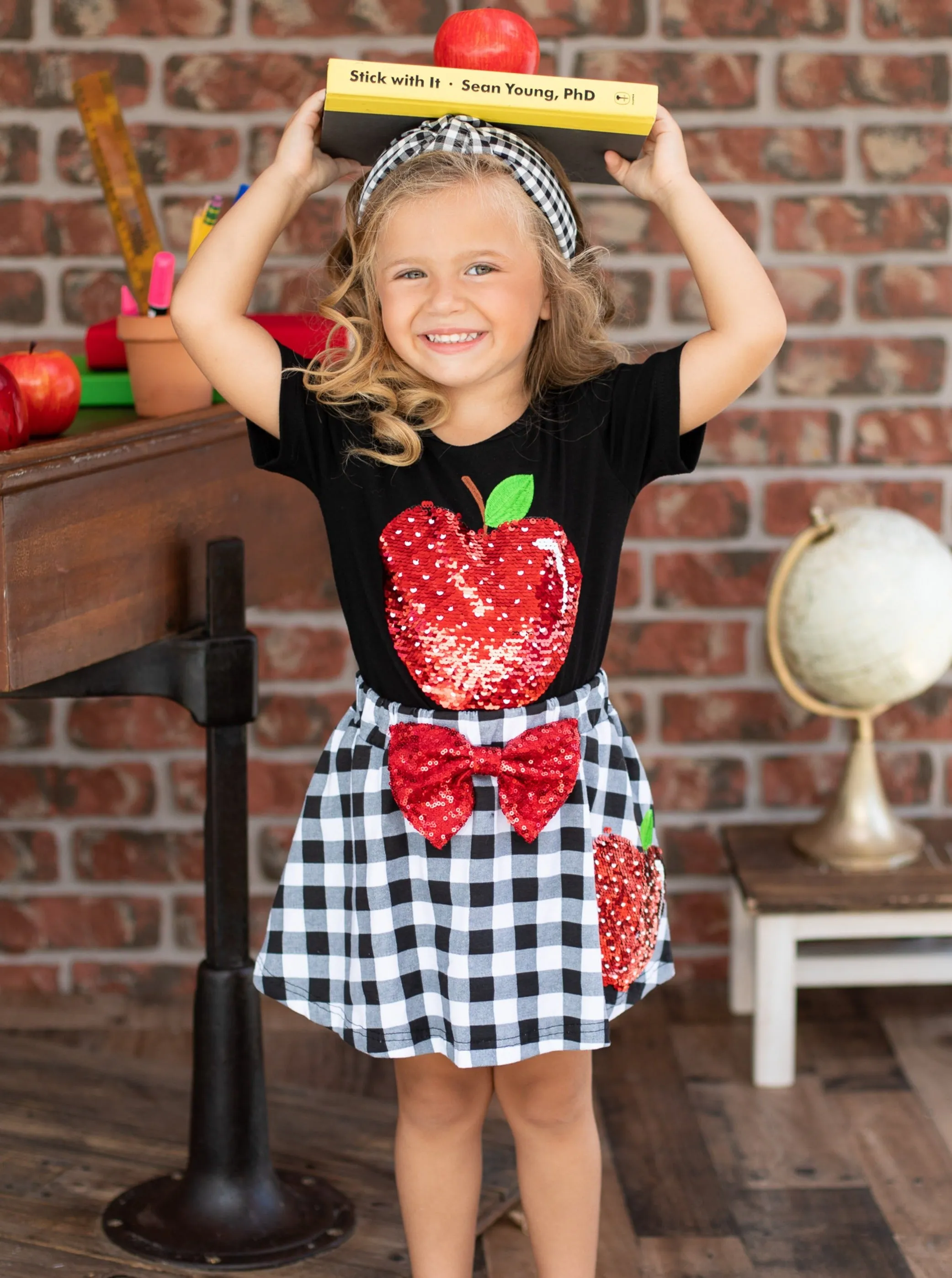 Like Them Apples Reversible Sequin Top and Plaid Skirt Set