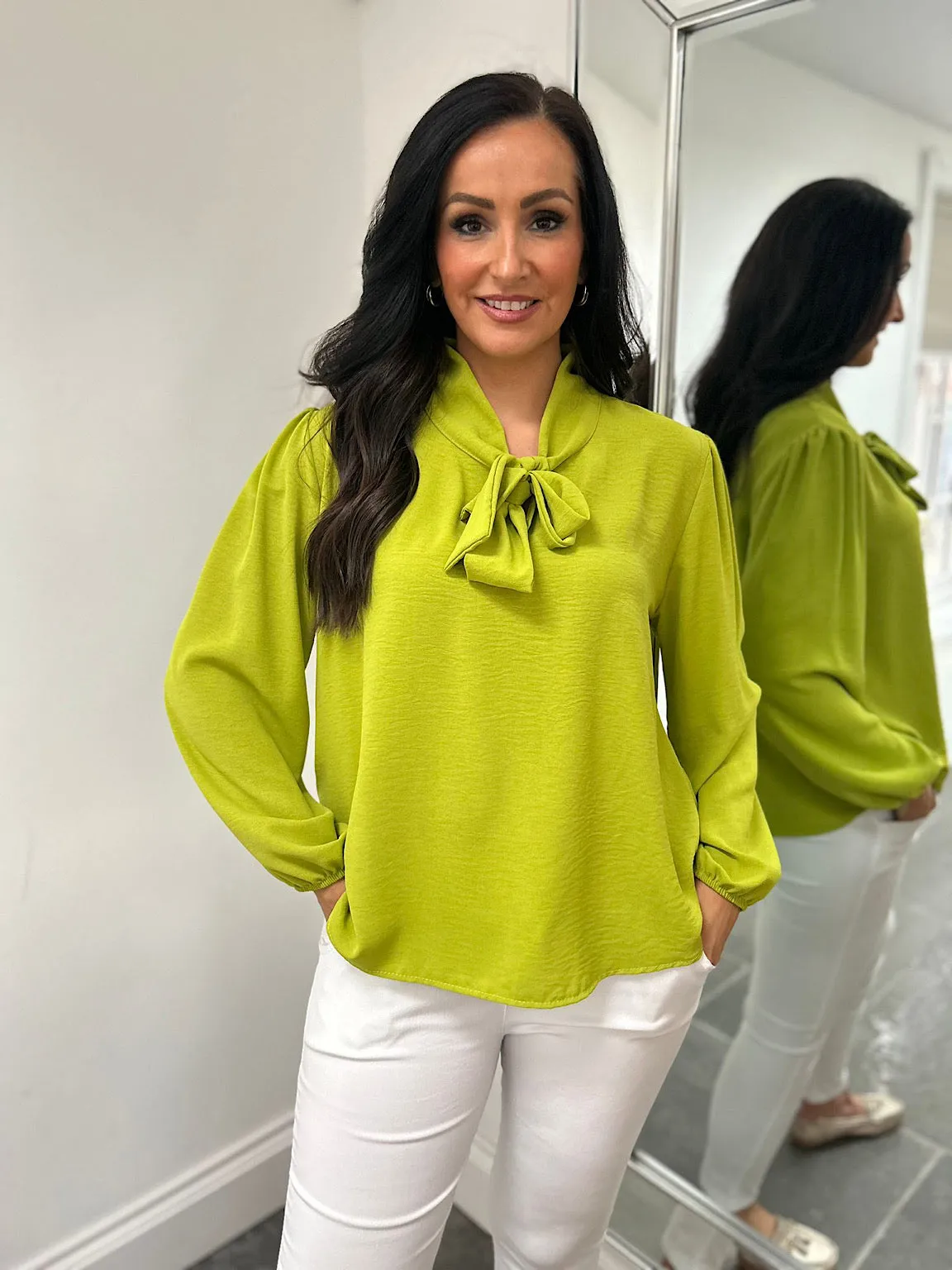 Lime Tie Neck Blouse Grace