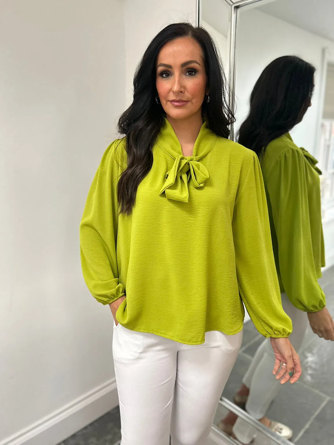 Lime Tie Neck Blouse Grace