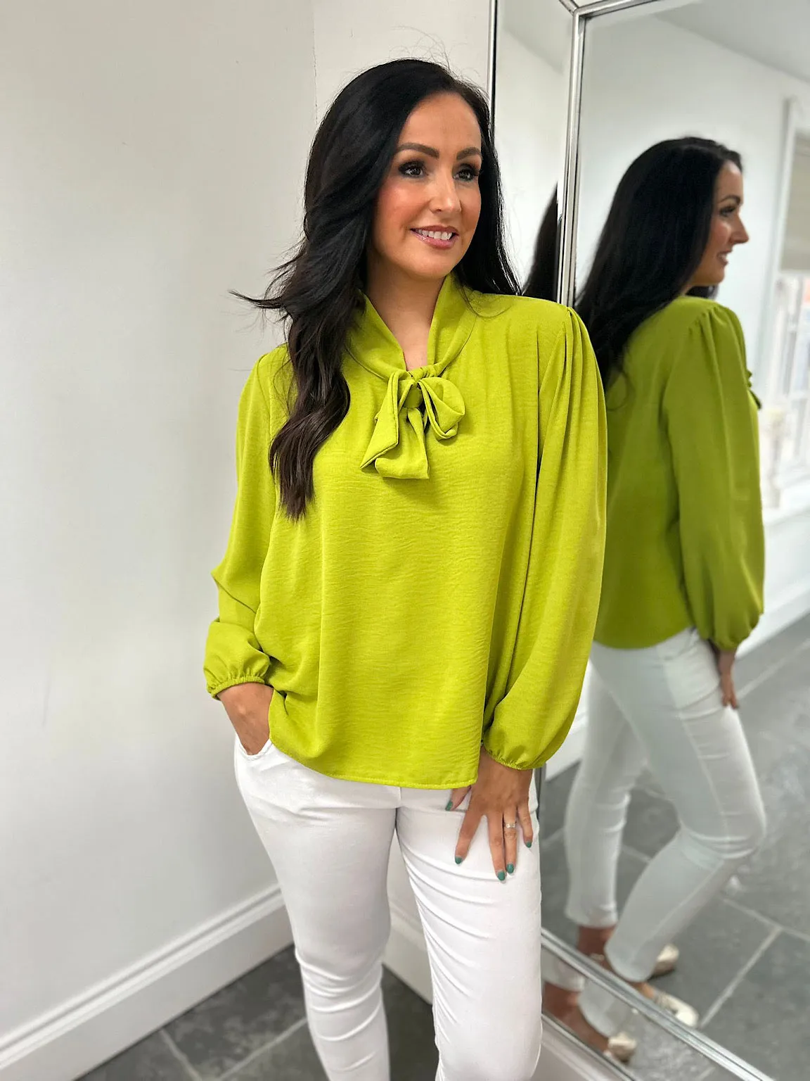 Lime Tie Neck Blouse Grace