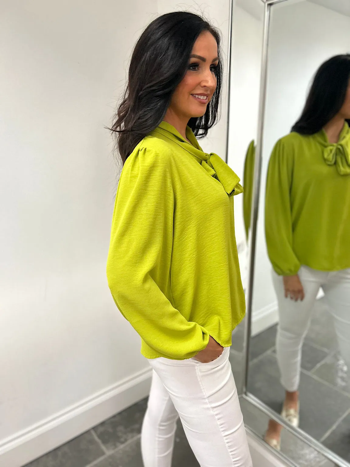 Lime Tie Neck Blouse Grace