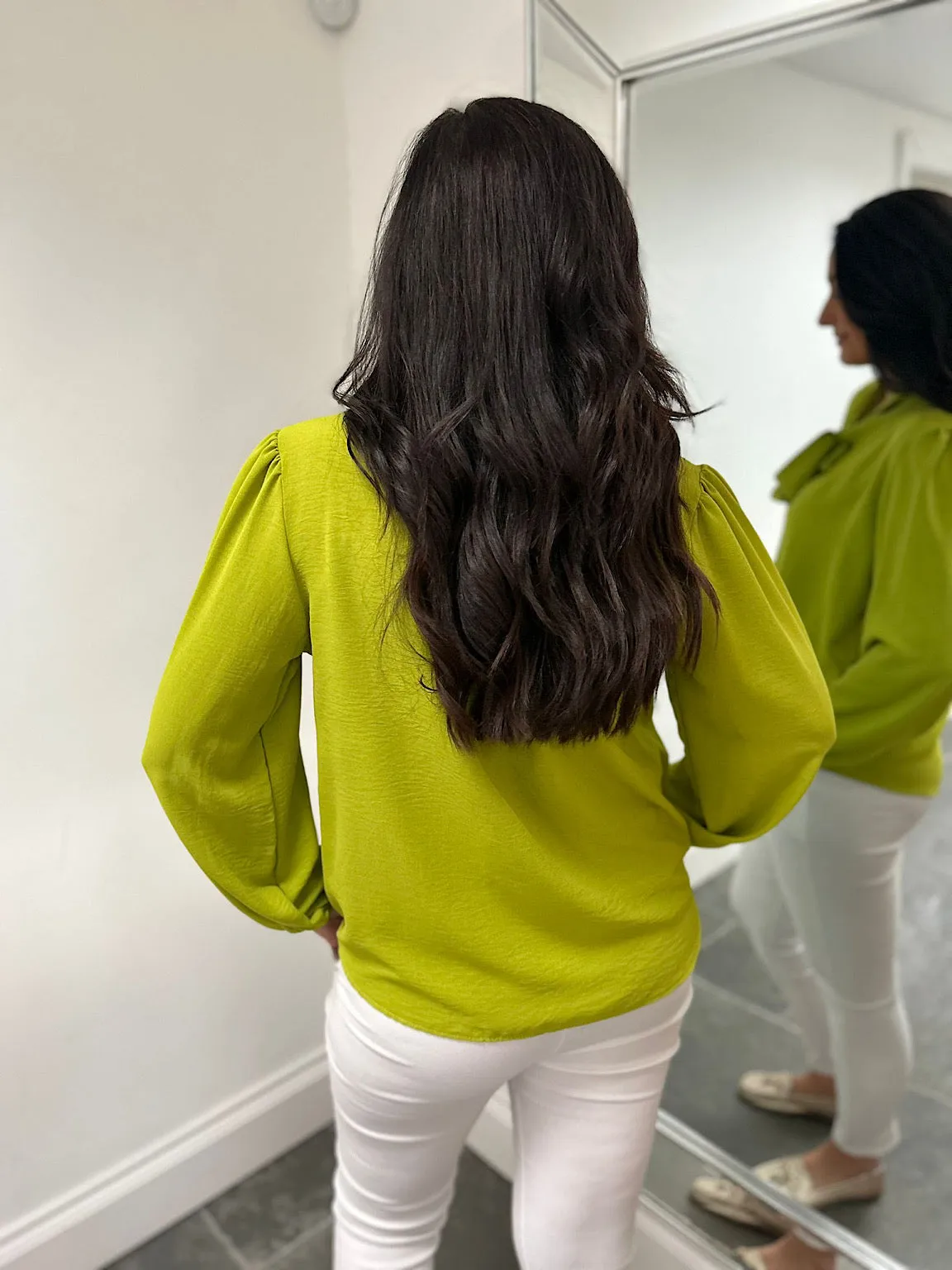 Lime Tie Neck Blouse Grace