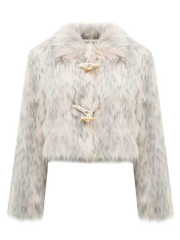 Long Hair Horn Button Friendly Fur Jacket & Box Pleated Skirt