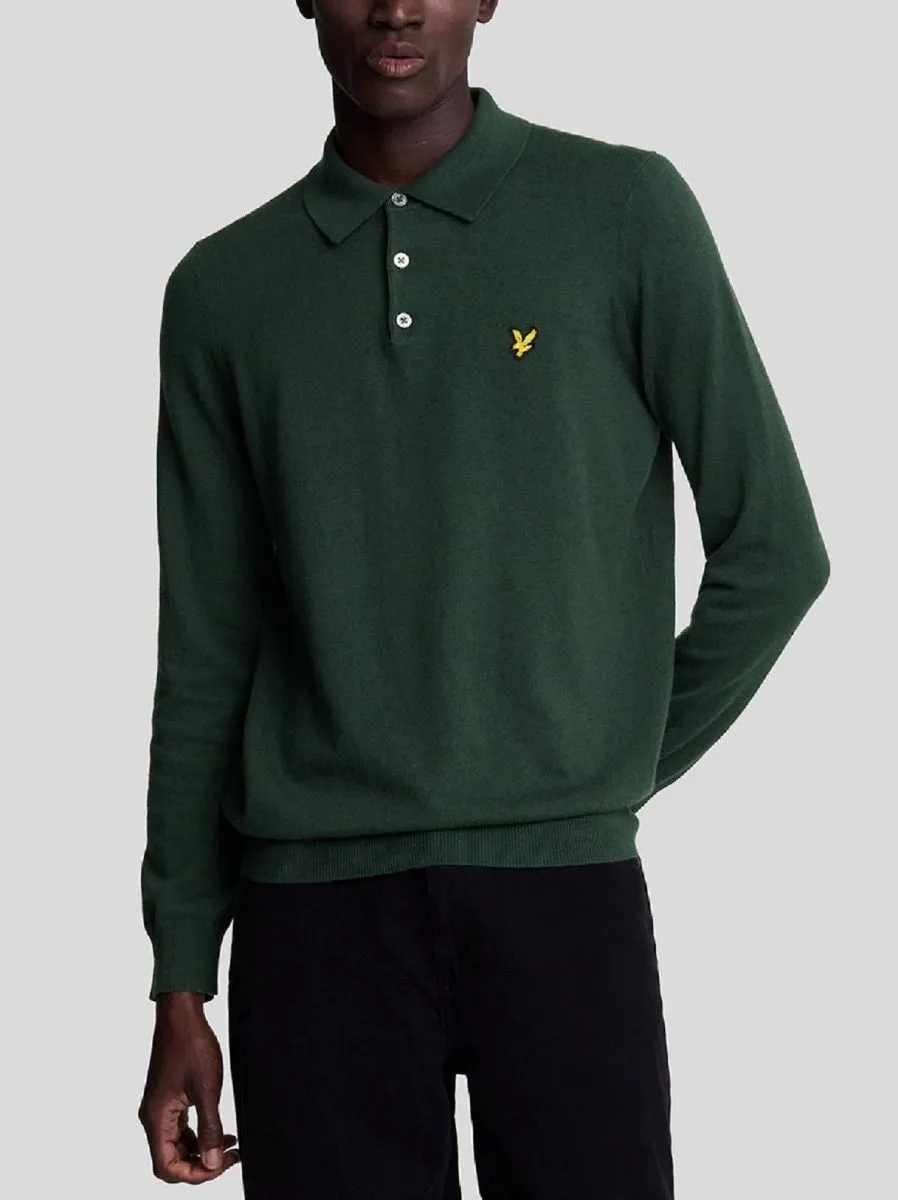 Lyle & Scott Merino Cotton Long Sleeve Polo Shirt Jumper Argyle Teal