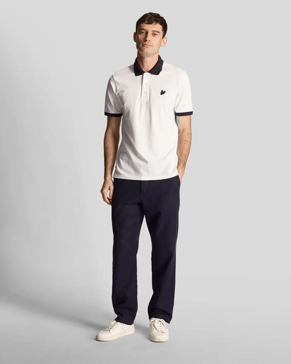 Lyle & Scott Tonal Ringer Short Sleeve Polo Shirt White/Dark Navy