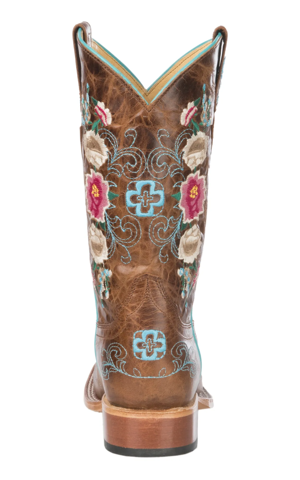 Macie Bean Kid's Antiqued Honey Brown with Rose Garden Embroidery Square Toe Cowboy Boots